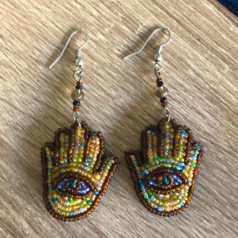 Hamsa beaded dangly earrings